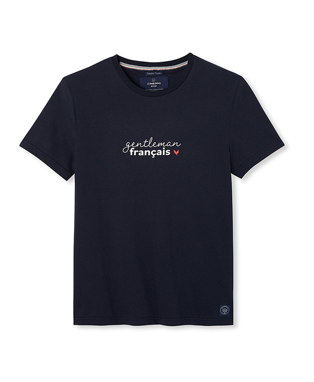 Tee-shirt Philibert "Gentleman" bleu en coton bio – La Gentle Factory – Vue à plat Tee-shirt Philibert "Gentleman" bleu en coton bio – La Gentle Factory – Vue à plat