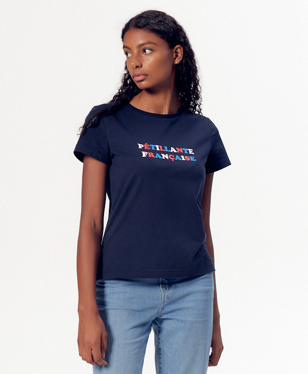 Tee-shirt Palmyre "Pétillante" bleu en coton bio – La Gentle Factory – Vue de face