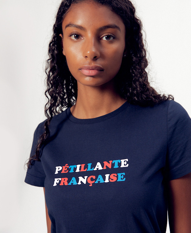 Tee-shirt Palmyre "Pétillante" bleu en coton bio – La Gentle Factory – Zoom print