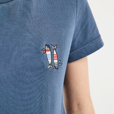 Tee-shirt femme Brune brodé French Poissons