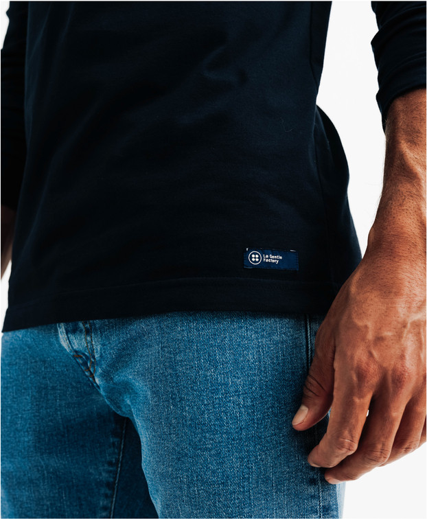 Tee-shirt à manches longues Made In France Brodé Bastian Bleu Marine Coton Bio - La Gentle Factory