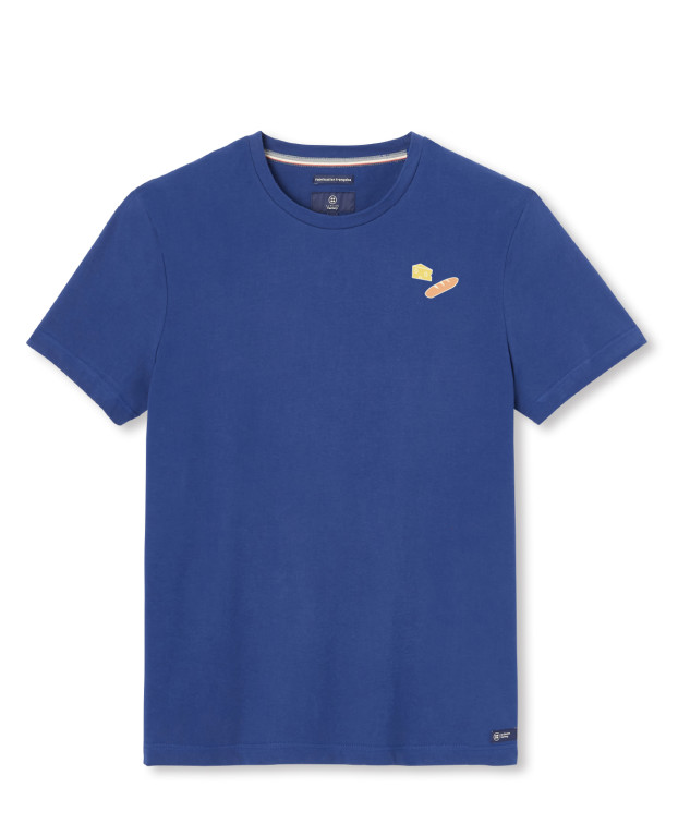 Tee-shirt Homme Made In France Barthélémy baguette fromage bleu indigo coton bio - La Gentle Factory