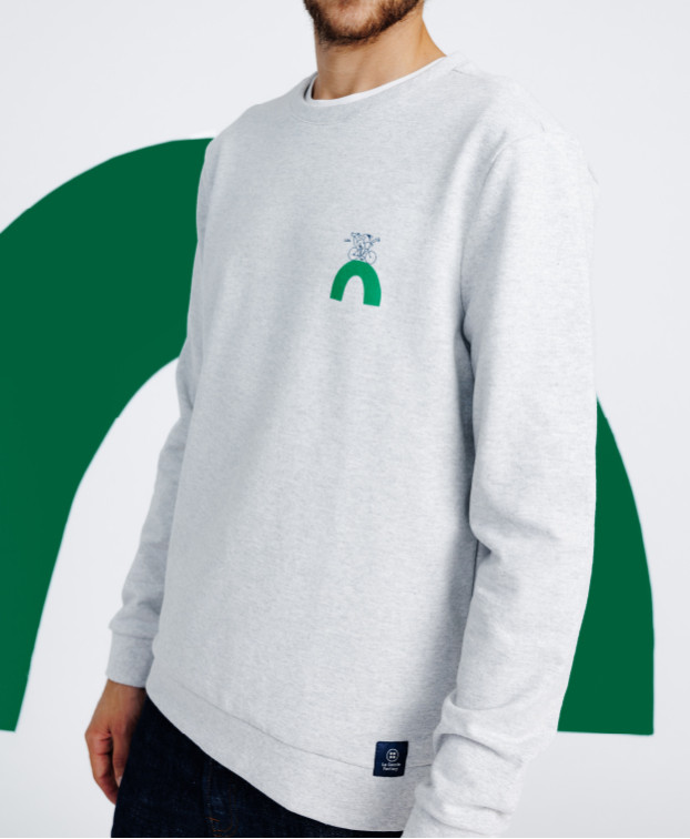 Sweat homme made in France Gris Samuel imprimé la route verte