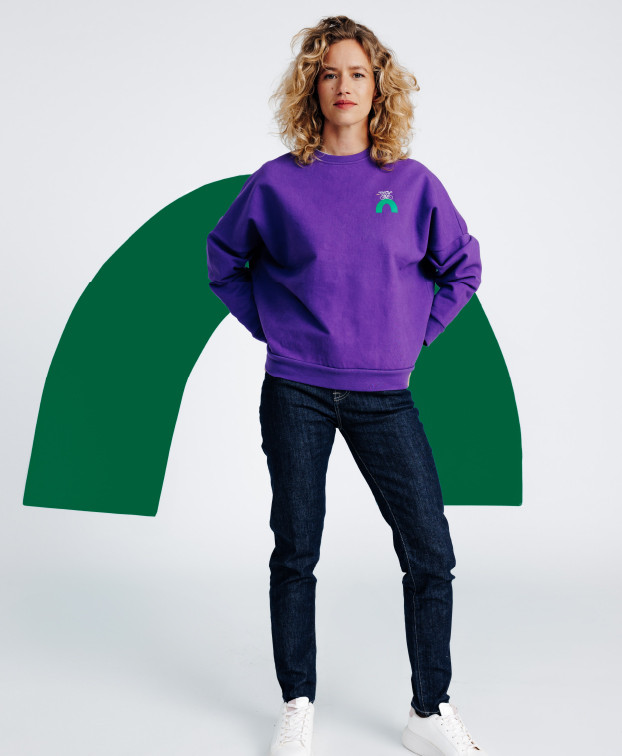 Sweat femme made in France violet Lena imprimé la route verte
