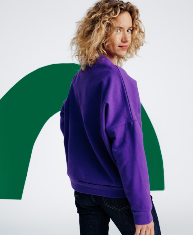 Sweat femme made in France violet Lena imprimé la route verte