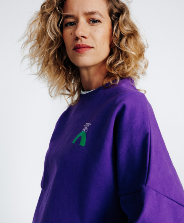 Sweat femme made in France violet Lena imprimé la route verte