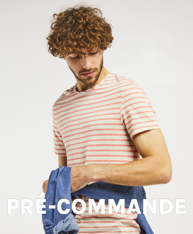 T-shirt homme made in France à rayure orange Jean en coton bio