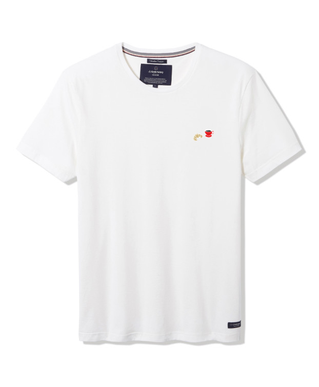 T-shirt homme made in France écru clair Barthélémien brodé café croissant coton bio T-shirt homme made in France écru clair Barthélémien brodé café croissant coton bio
