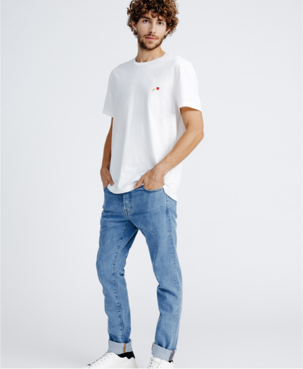 T-shirt homme made in France écru clair Barthélémien brodé café croissant coton bio T-shirt homme made in France écru clair Barthélémien brodé café croissant coton bio