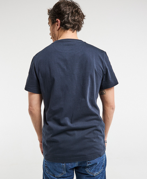 Tee-Shirt Barthélemien "Café croissant" bleu marine foncé en coton bio Tee-Shirt Barthélemien "Café croissant" bleu marine foncé en coton bio
