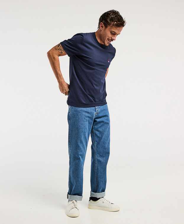 Tee-shirt Barthélémien brodé tasse cœur bleu marine foncé made in France Tee-shirt Barthélémien brodé tasse cœur bleu marine foncé made in France