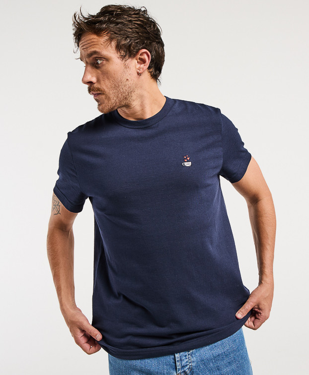 Tee-shirt Barthélémien brodé tasse cœur bleu marine foncé made in France Tee-shirt Barthélémien brodé tasse cœur bleu marine foncé made in France