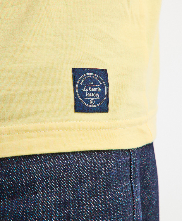Tee-shirt Barthélémy brodé Goéland jaune doux en coton bio Tee-shirt Barthélémy brodé Goéland jaune doux en coton bio