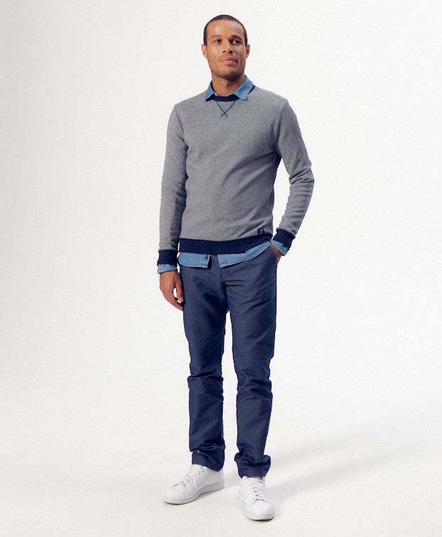 Sweat Paul Piqué bleu chiné en coton recyclé