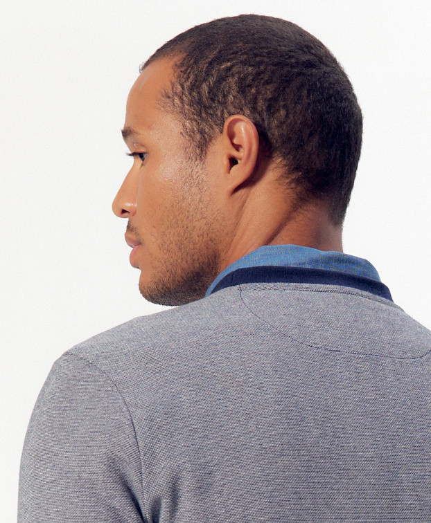 Sweat Paul Piqué bleu chiné en coton recyclé