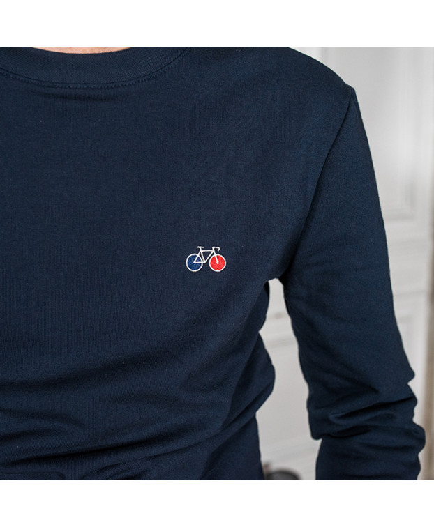 Sweat Benoit Vélo brodé bleu marine en coton bio Sweat Benoit Vélo brodé bleu marine en coton bio