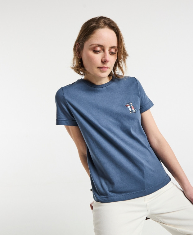 Tee-shirt Bleu Grisé brodé Femme Made In France - La Gentle Factory Tee-shirt Bleu Grisé brodé Femme Made In France - La Gentle Factory