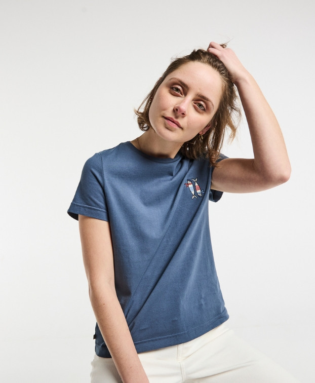 Tee-shirt Bleu Grisé brodé Femme Made In France - La Gentle Factory Tee-shirt Bleu Grisé brodé Femme Made In France - La Gentle Factory