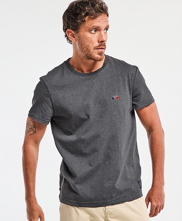 T Shirt Made In France Brodé Baptiste Gris Anthracite Coton Recyclé - La Gentle Factory