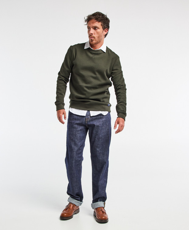 Sweat Paul piqué kaki chiné en fibres recyclées Sweat Paul piqué kaki chiné en fibres recyclées