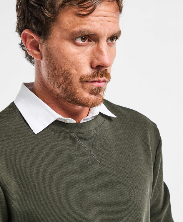 Sweat Paul piqué kaki chiné en fibres recyclées Sweat Paul piqué kaki chiné en fibres recyclées