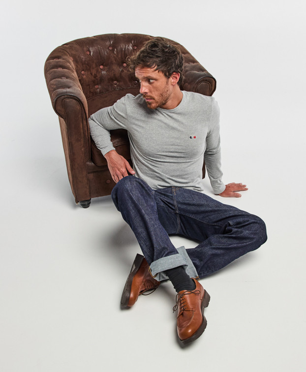Tee-shirt à manches longues Made In France Brodé Bastian Gris chiné Coton Bio - La Gentle Factory Tee-shirt à manches longues Made In France Brodé Bastian Gris chiné Coton Bio - La Gentle Factory