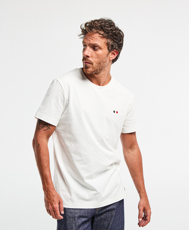 T-shirt homme made in France écru clair Barthélémien brodé vélo coton bio