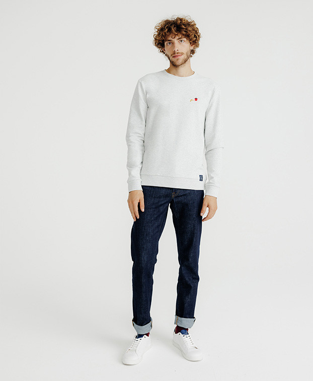 Sweat Made In France Café Croissant Gris chiné Coton Recyclé - La Gentle Factory Sweat Made In France Café Croissant Gris chiné Coton Recyclé - La Gentle Factory