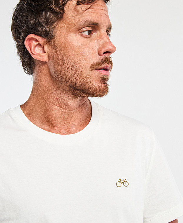 Tee-shirt Barthélémien brodé vélo doré en coton bio Tee-shirt Barthélémien brodé vélo doré en coton bio