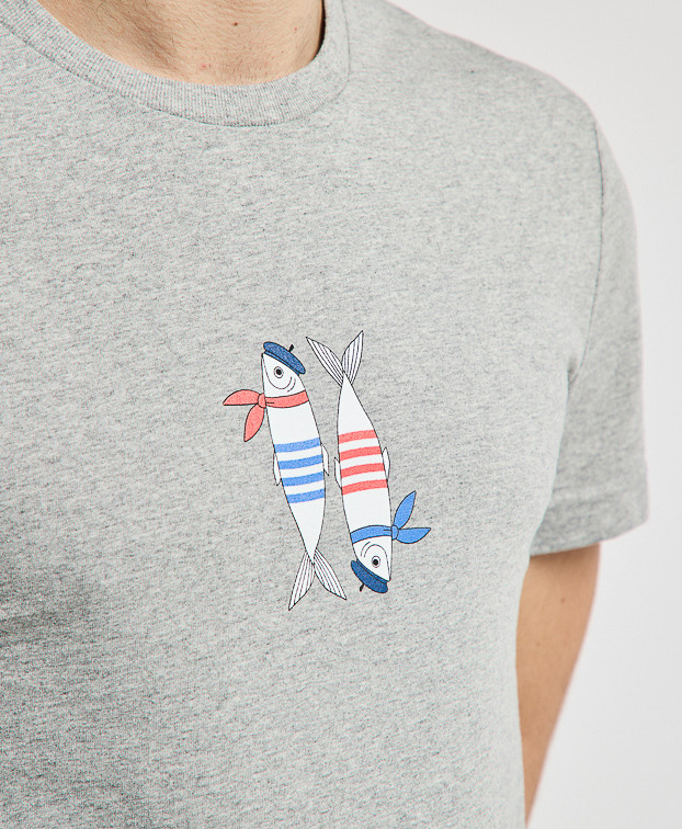 T-Shirt Prodige print poisson gris chiné en coton recyclé - La Gentle Factory