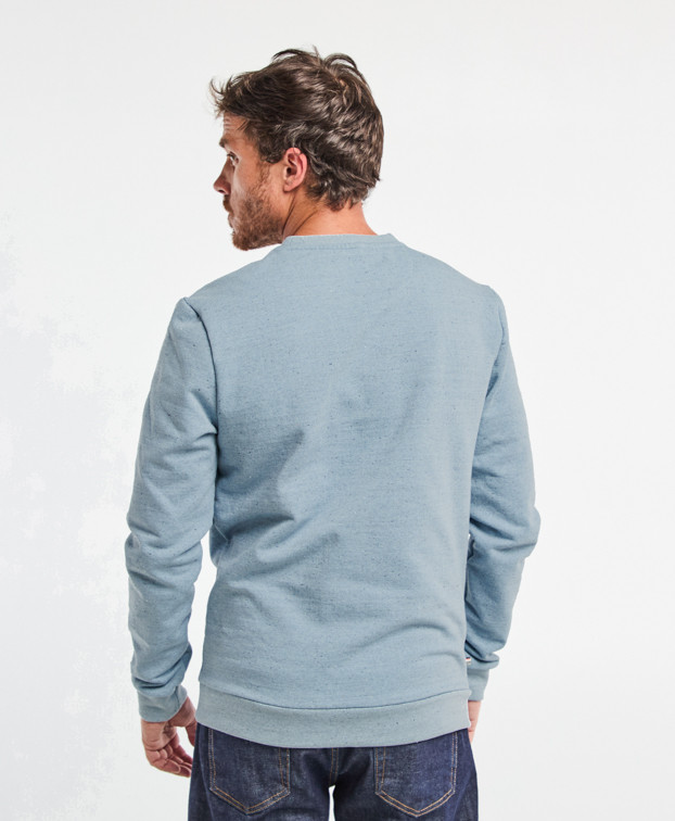 Sweat Basile Brodé Vélo Bleu Grisé en Coton Recyclé Sweat Basile Brodé Vélo Bleu Grisé en Coton Recyclé