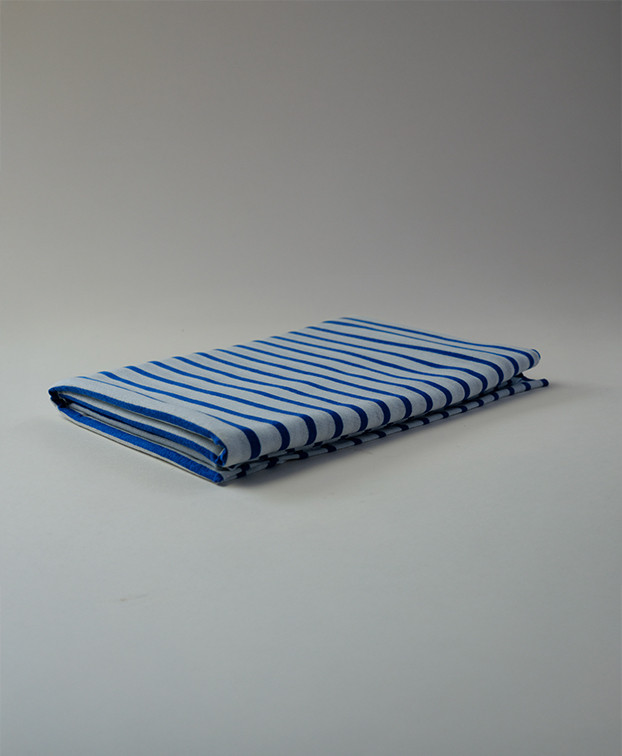 Jersey écru rayé bleu indigo en coton Jersey écru rayé bleu indigo en coton
