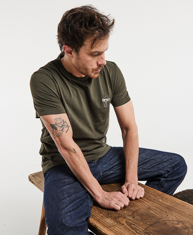 T Shirt Made In France Brodé Baptiste Kaki Recyclé - La Gentle Factory T Shirt Made In France Brodé Baptiste Kaki Recyclé - La Gentle Factory