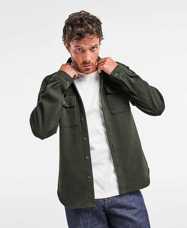 Surchemise Christophe piqué Kaki Chiné en fibres recyclées - La Gentle Factory