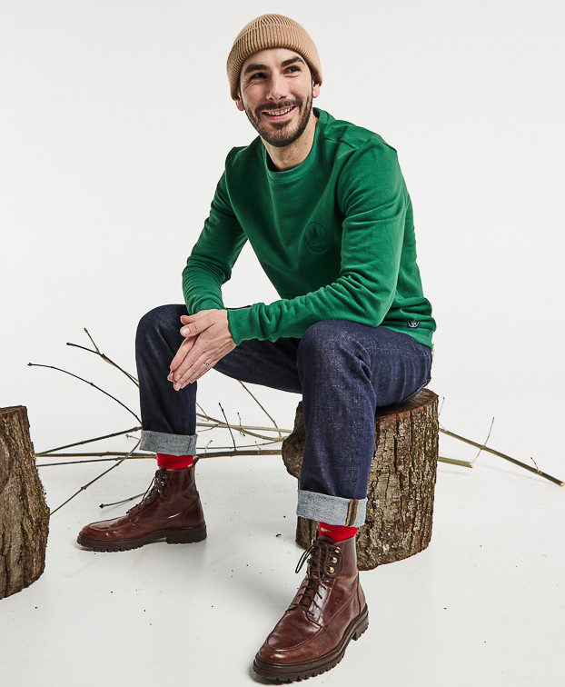 Sweat Basile brodé Forêt vert billard en coton bio - La Gentle Factory Sweat Basile brodé Forêt vert billard en coton bio - La Gentle Factory