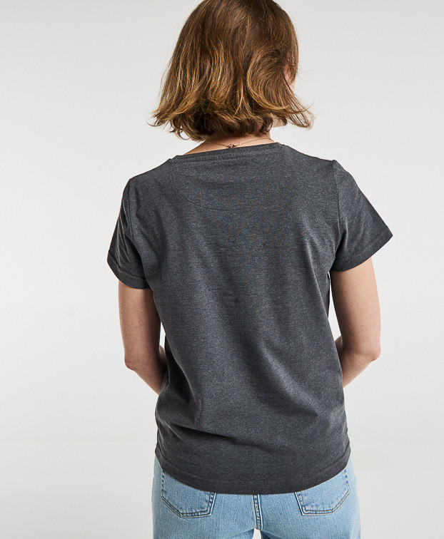 T-shirt femme Made in France Blanche Brode Pouvoir de la Sieste anthracite en coton recyclé