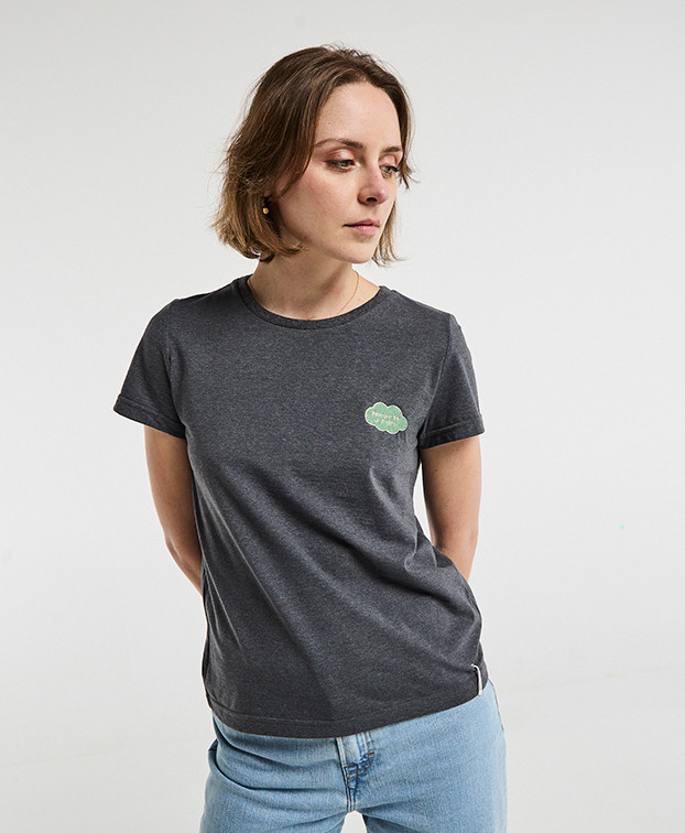 T-shirt femme Made in France Blanche Brode Pouvoir de la Sieste anthracite en coton recyclé