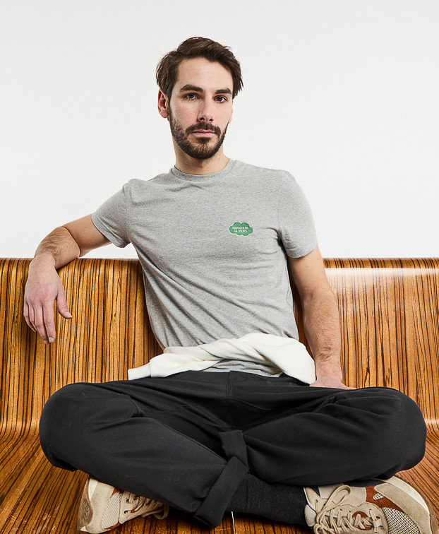 T-shirt homme made in France gris Barthélémien brodé pouvoir de la sieste en coton recyclé