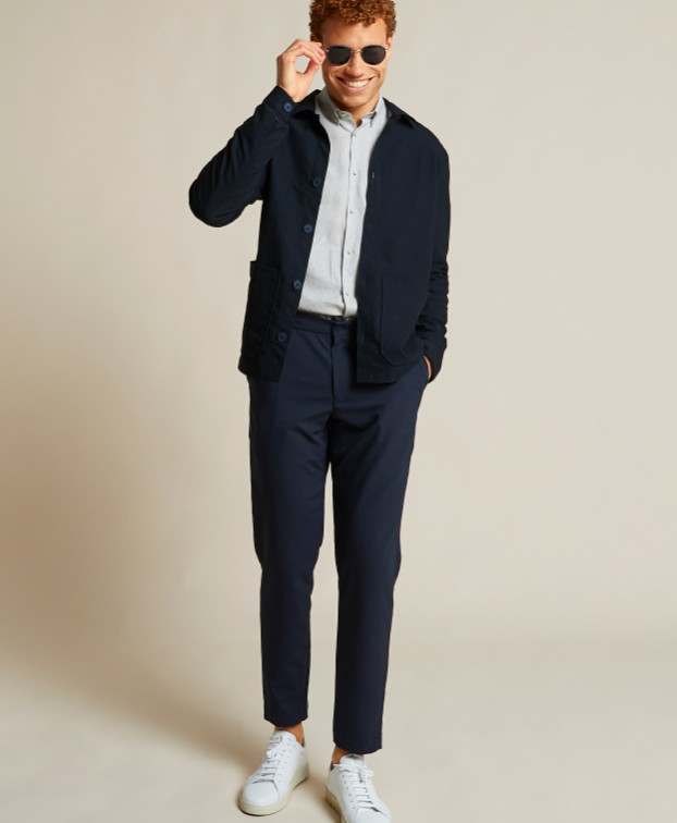 Pantalon Fleming flex Marine made in France en polyester recyclé- La Gentle Factory