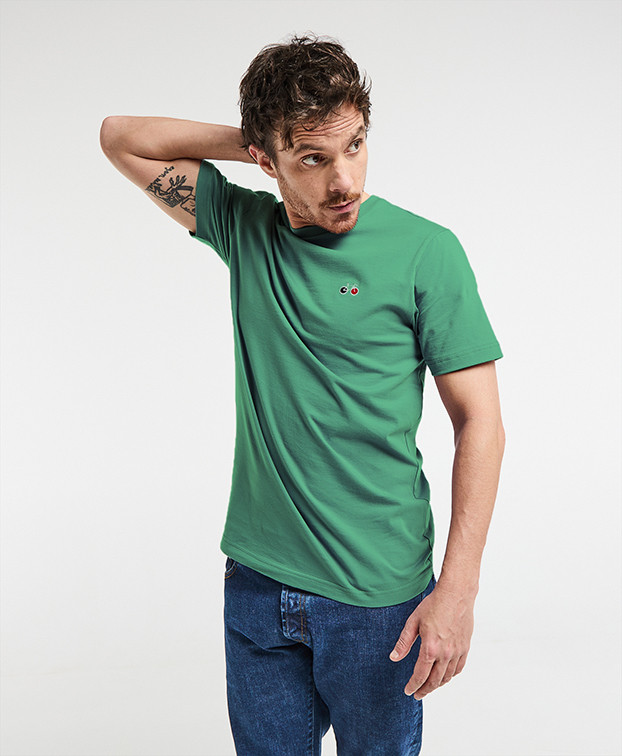 T-shirt Barthélémien brodé vélo vert olive en coton bio- La Gentle Factory