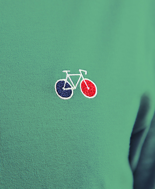 T-shirt Barthélémien brodé vélo vert olive en coton bio- La Gentle Factory