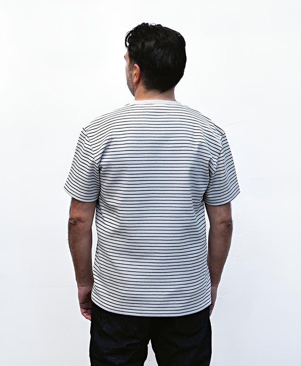 Tee-shirt Homme Isao Lourd Piqué Rayé Marine Coton Recyclé- La Gentle Factory