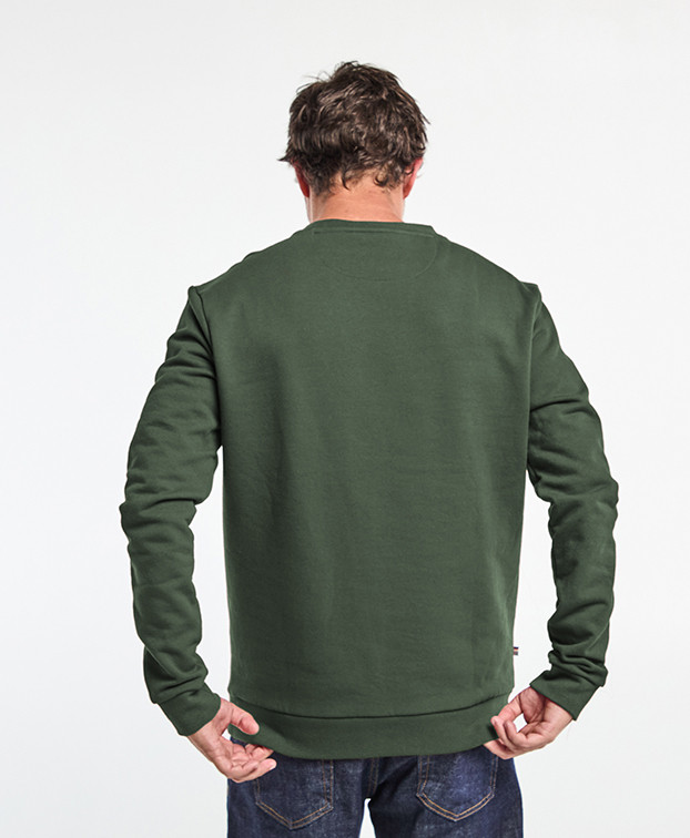 Sweat Benoit brodé vélo kaki chiné en coton biologique