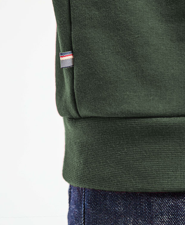 Sweat Benoit brodé vélo kaki chiné en coton biologique