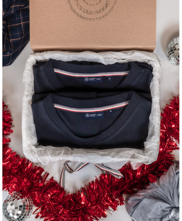 Coffret 2 Tee-shirts Isao en maille milano marine made in France - La Gentle Factory