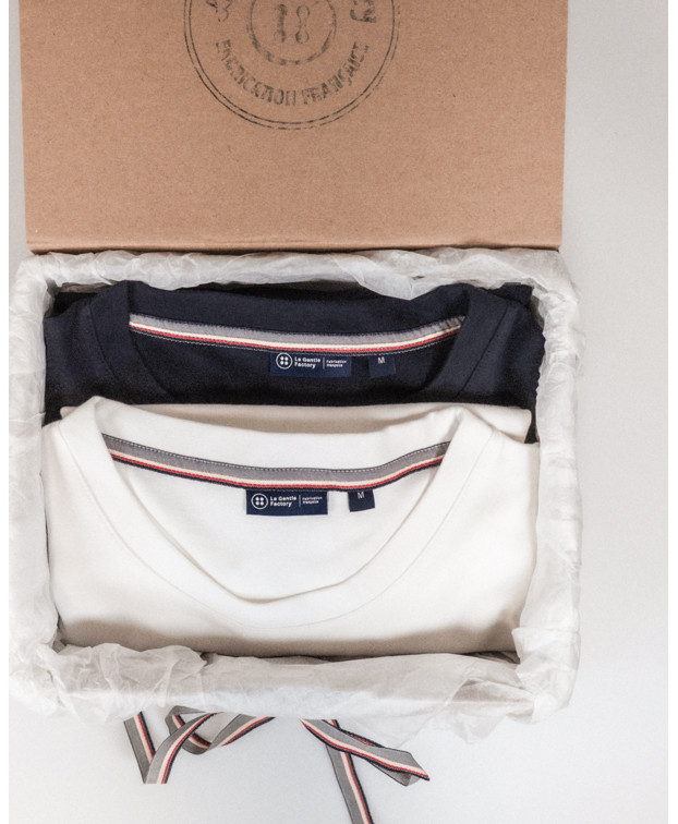 Coffret 2 Tee-shirts Isao en maille milano écru et marine made in France - La Gentle Factory