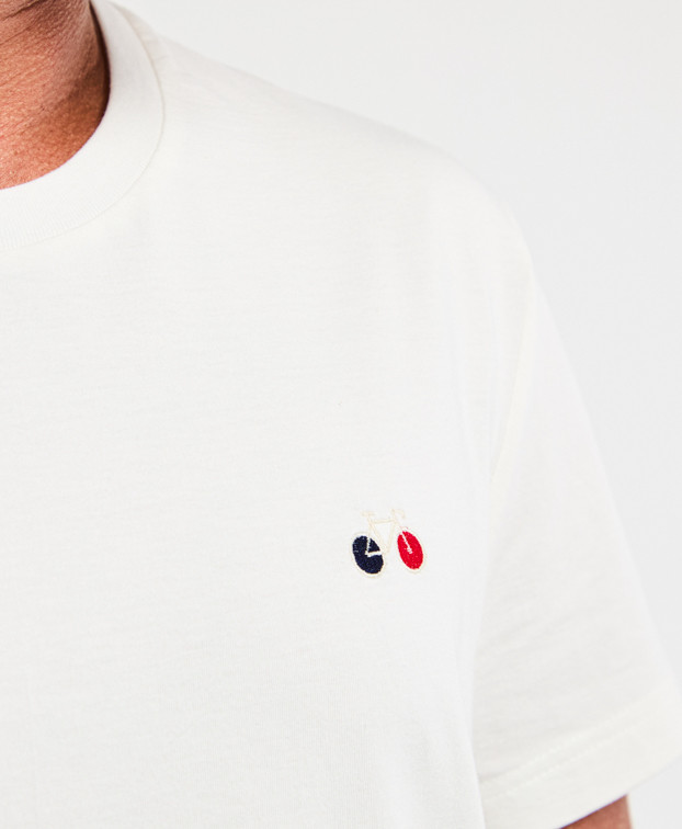 Coffret  3 Tee-shirts Barthélémien brodés vélo écru, indigo et bordeaux en coton bio  - La Gentle Factory