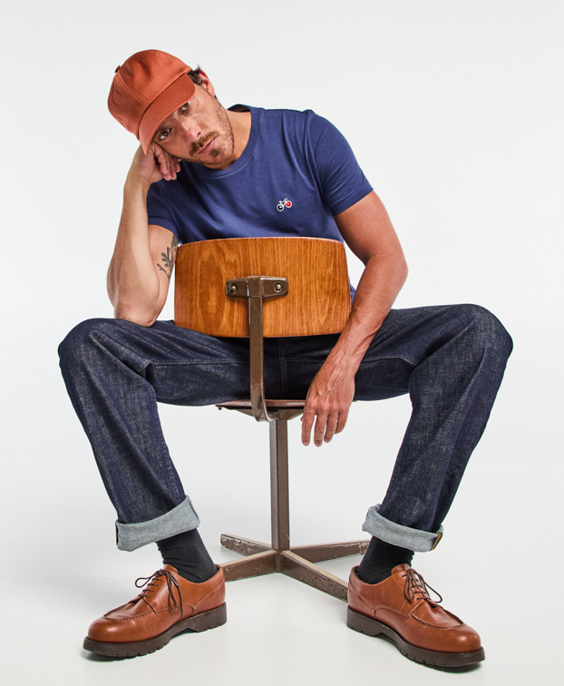 Coffret  3 Tee-shirts Barthélémien brodés vélo écru, indigo et bordeaux en coton bio  - La Gentle Factory