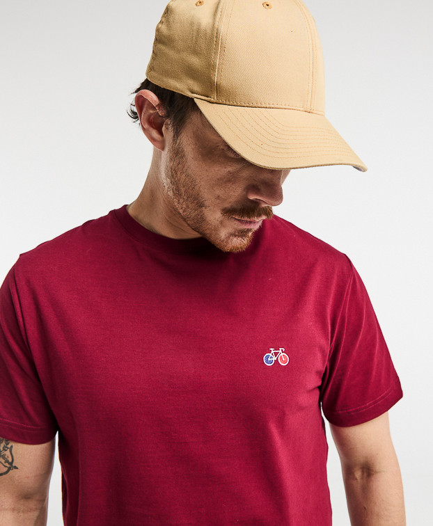 Coffret  3 Tee-shirts Barthélémien brodés vélo écru, indigo et bordeaux en coton bio  - La Gentle Factory