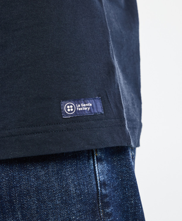 T-shirt Barthélémien brodé vélo marine en coton bio- La Gentle Factory